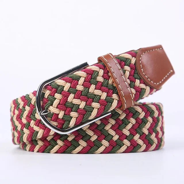 Beige elastische riem, unisex, van imitatieleer voor een ontspannen en elegante stijl.