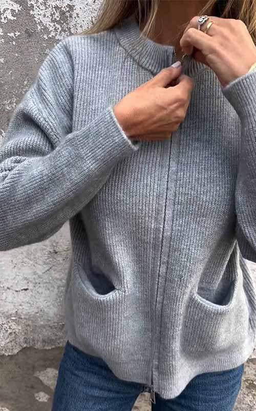 Casual dames cardigan met rits in comfortabele pasvorm, een must-have voor dagelijks gebruik.