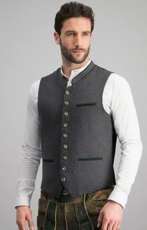 Klassiek grijs heren gilet met kraag, ideaal voor een stijlvolle en elegante uitstraling in herenmode.
