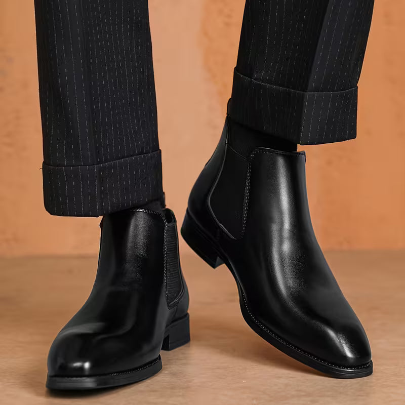 Comfortabele herenschoenen: stijlvolle leren chelsea laarzen met vierkante neus en elastiek, veelzijdig draagbaar.