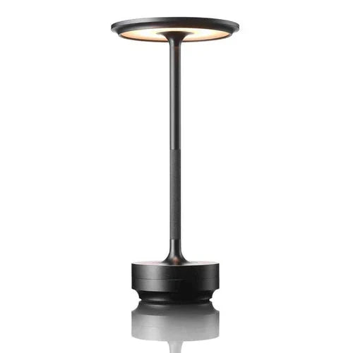 Zwarte sfeervolle tafellamp GlowBeam, draadloos en oplaadbaar, design verlichting.