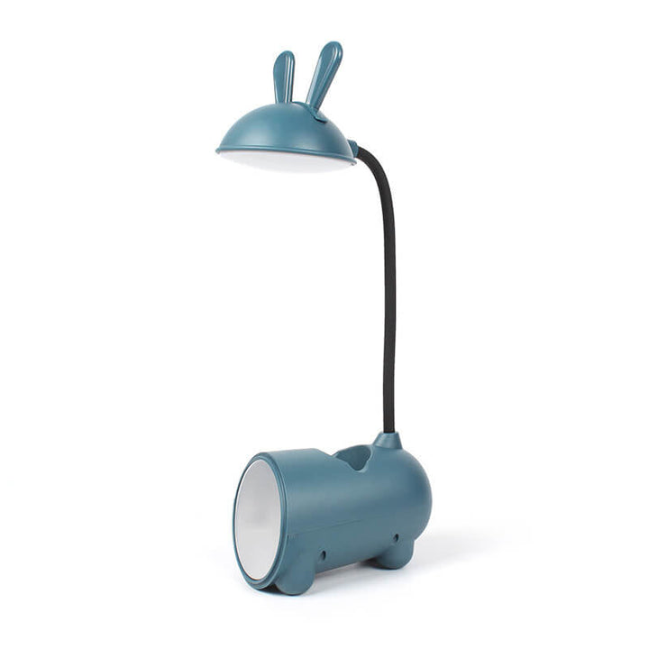 Kindvriendelijke LED konijnenlamp voor meisjes, zacht licht en praktisch met ingebouwde pennenhouder.