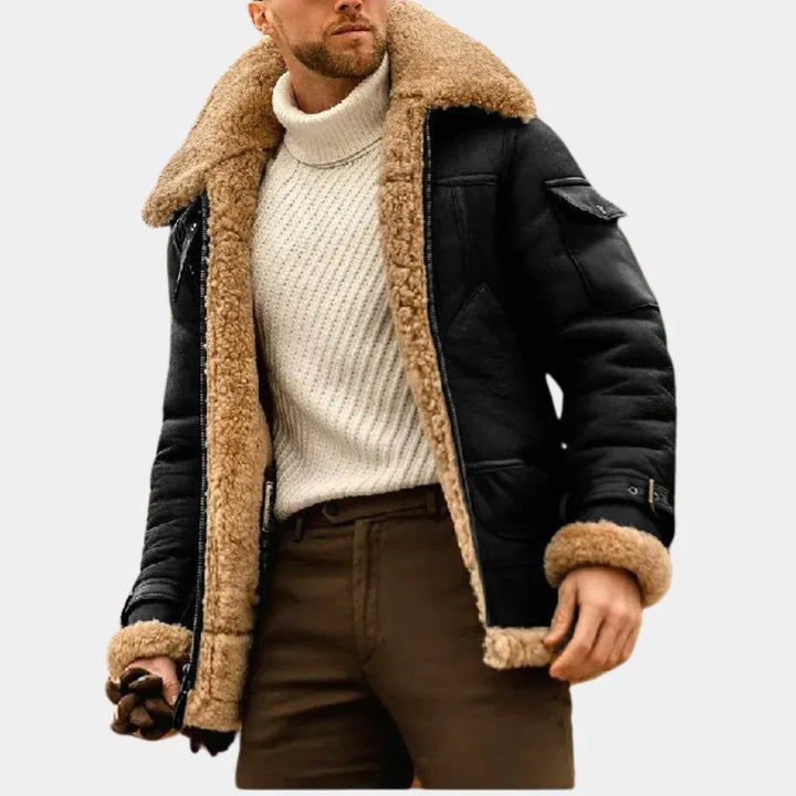 Comfortabele heren pilotenjas, warm en modieus. Essentiële winterjas met robuuste uitstraling.