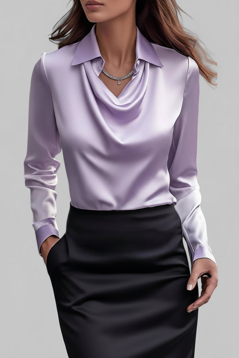 Trendy gedrapeerde blouse met lange mouwen voor dames, een modieuze en comfortabele toevoeging.