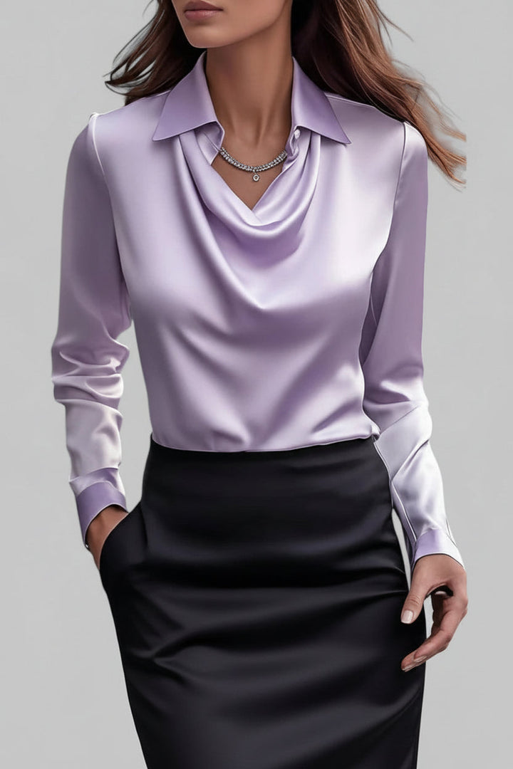 Trendy gedrapeerde blouse met lange mouwen voor dames, een modieuze en comfortabele toevoeging.