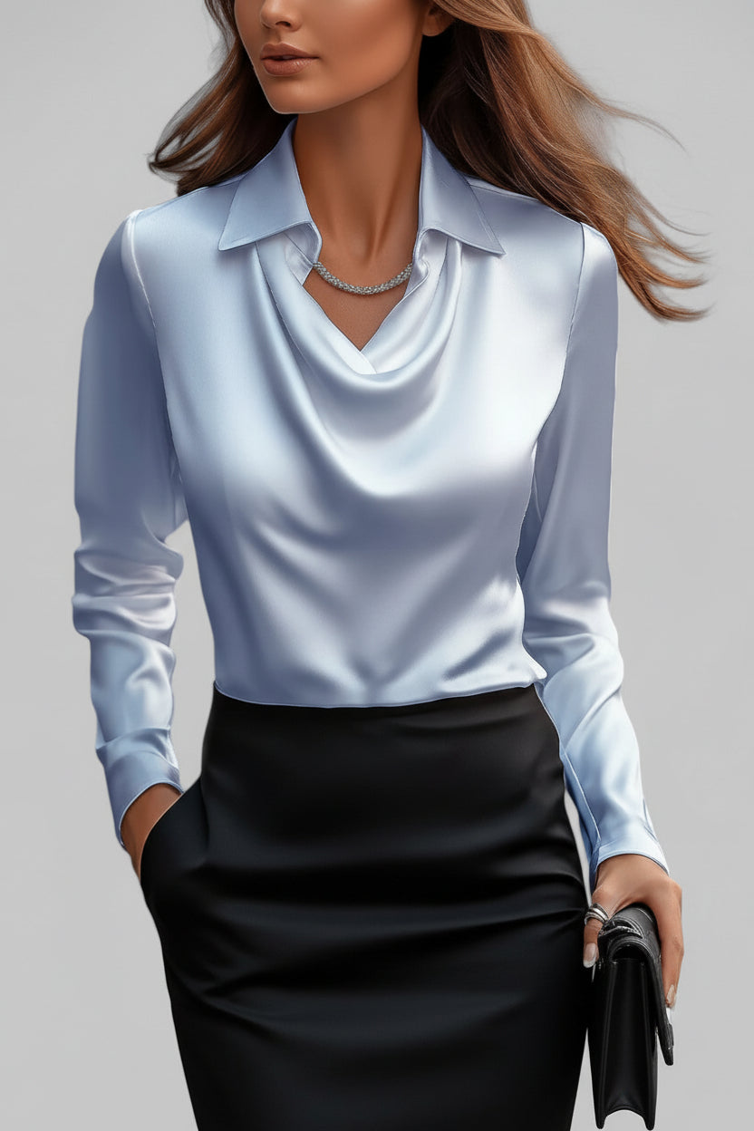 Veelzijdige gedrapeerde damesblouse met lange mouwen, geschikt voor casual, zakelijk of avondmode.