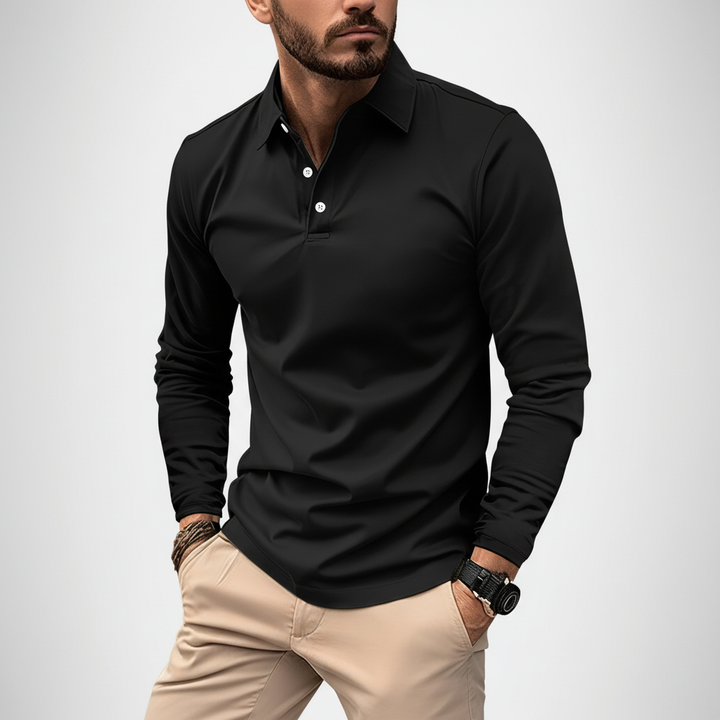Smart casual heren bovenkleding: 'Vincent' poloshirt met lange mouwen in klassieke stijl.