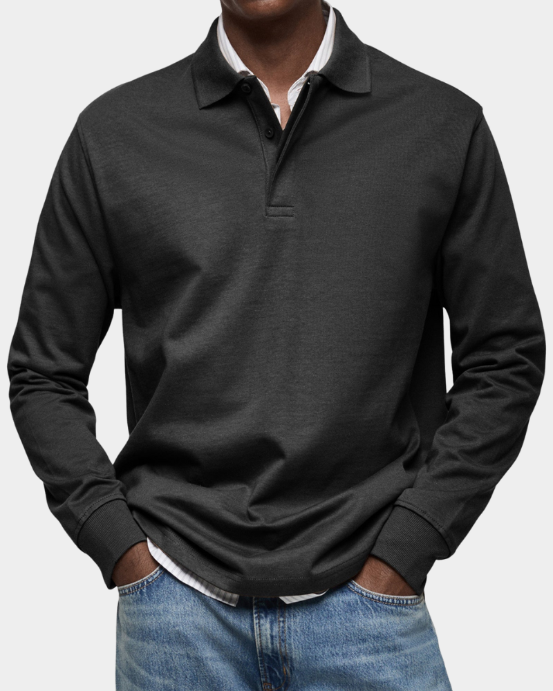 Elegant heren poloshirt met lange mouwen, veelzijdig voor dagelijks en smart casual gebruik.