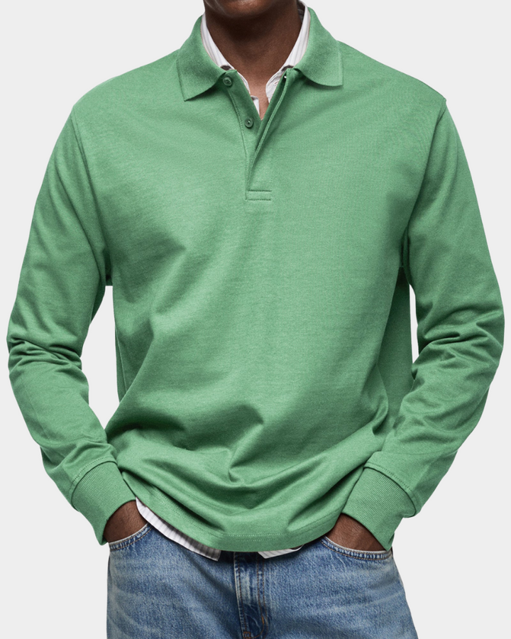 Zacht heren poloshirt lange mouwen, comfortabel en warm, ideaal voor koudere herfst/winter dagen.