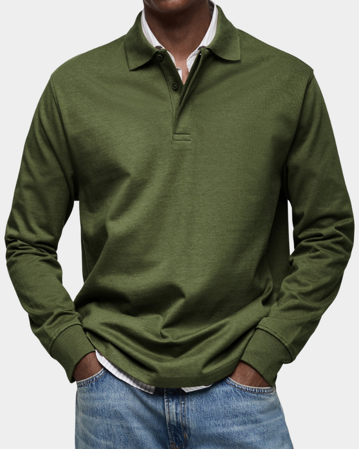 Heren lange mouwen poloshirt, duurzaam en comfortabel, de ideale dagelijkse herfst/winter top.