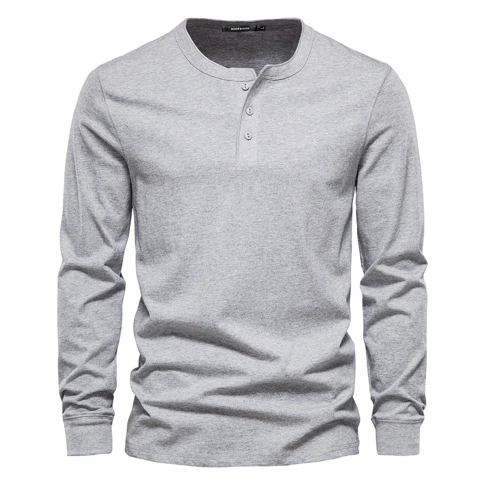 Casual heren Henley shirt met lange mouwen en knoopsluiting. Zeer comfortabel voor dagelijks gebruik. Herenkleding.