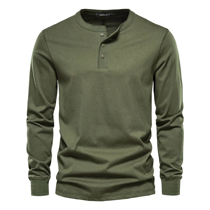 Stijlvol heren shirt met lange mouwen en Henley kraag. Perfect voor diverse casual mode outfits. Tijdloze look.