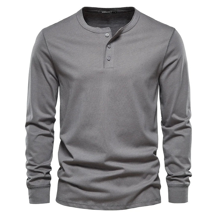Modern heren Henley shirt lange mouwen. Casual comfort en veelzijdige stijl voor lente/zomer bovenkleding.