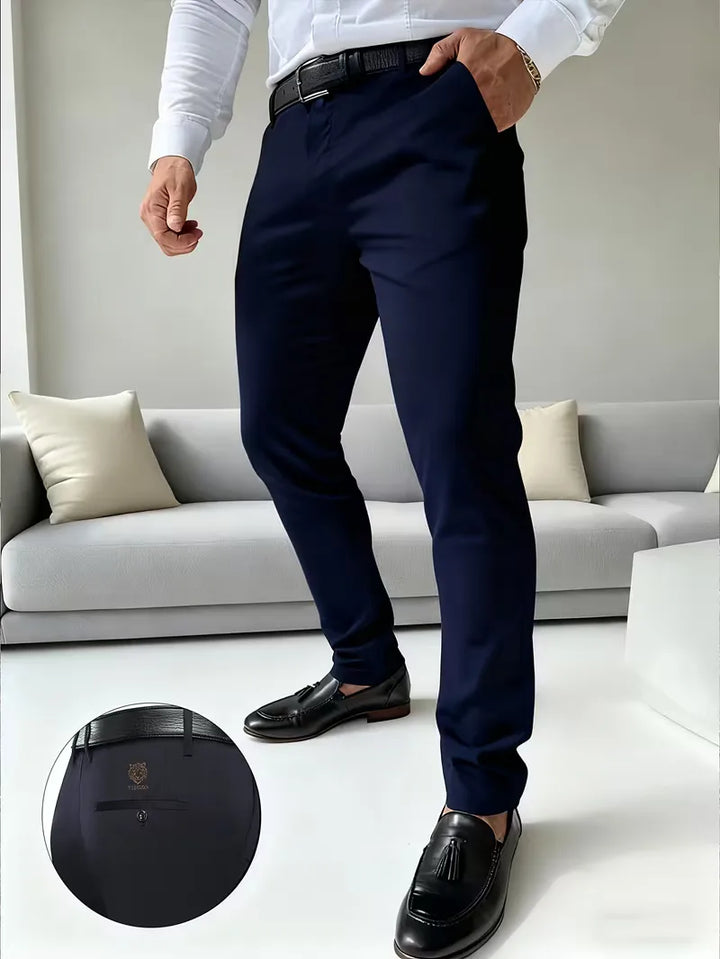 Grijze casual slimfit herenbroek met tijgerborduur voor een eigentijdse look.