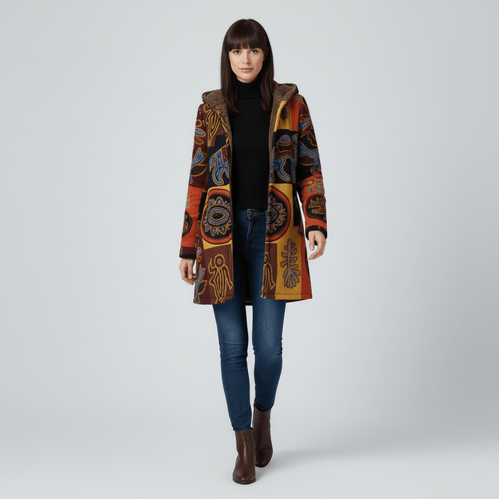 Donkergrijze lange damesjas met capuchon, getailleerd, elegante en comfortabele winterjas.