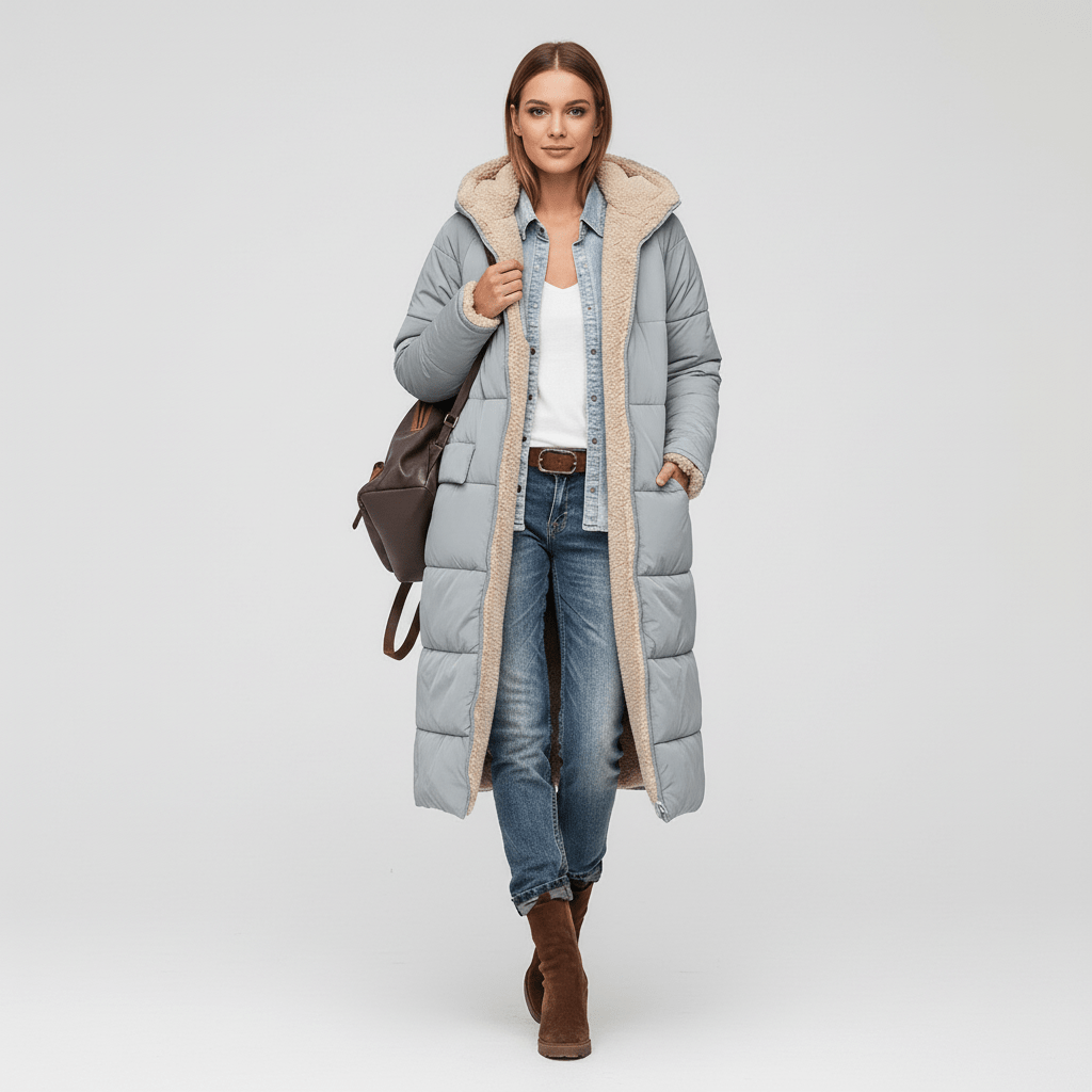 Elegante longline winterjas dames, gewatteerde mantel die comfort en stijl biedt. Perfect voor alle gelegenheden.