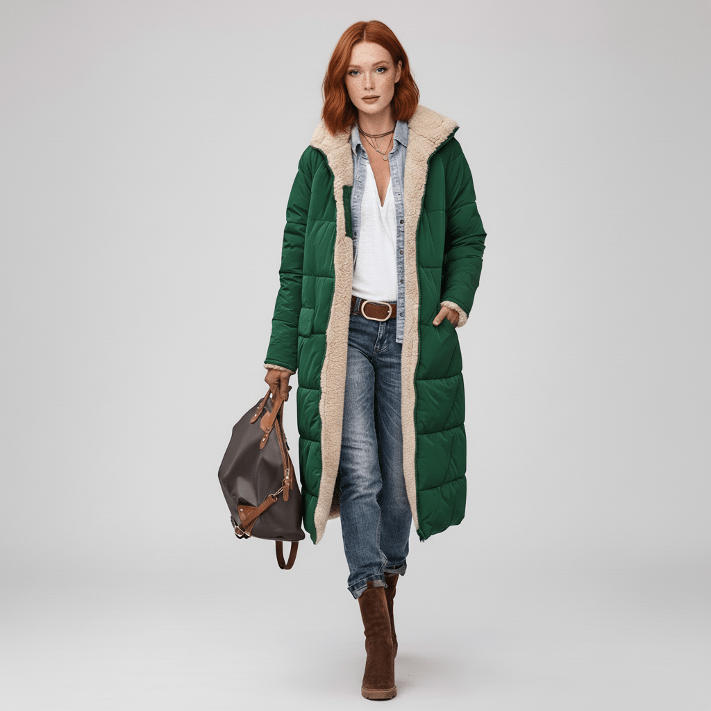 Dames longline puffer coat, warme winterjas met doorgestikt patroon. Perfect voor een comfortabele winter.