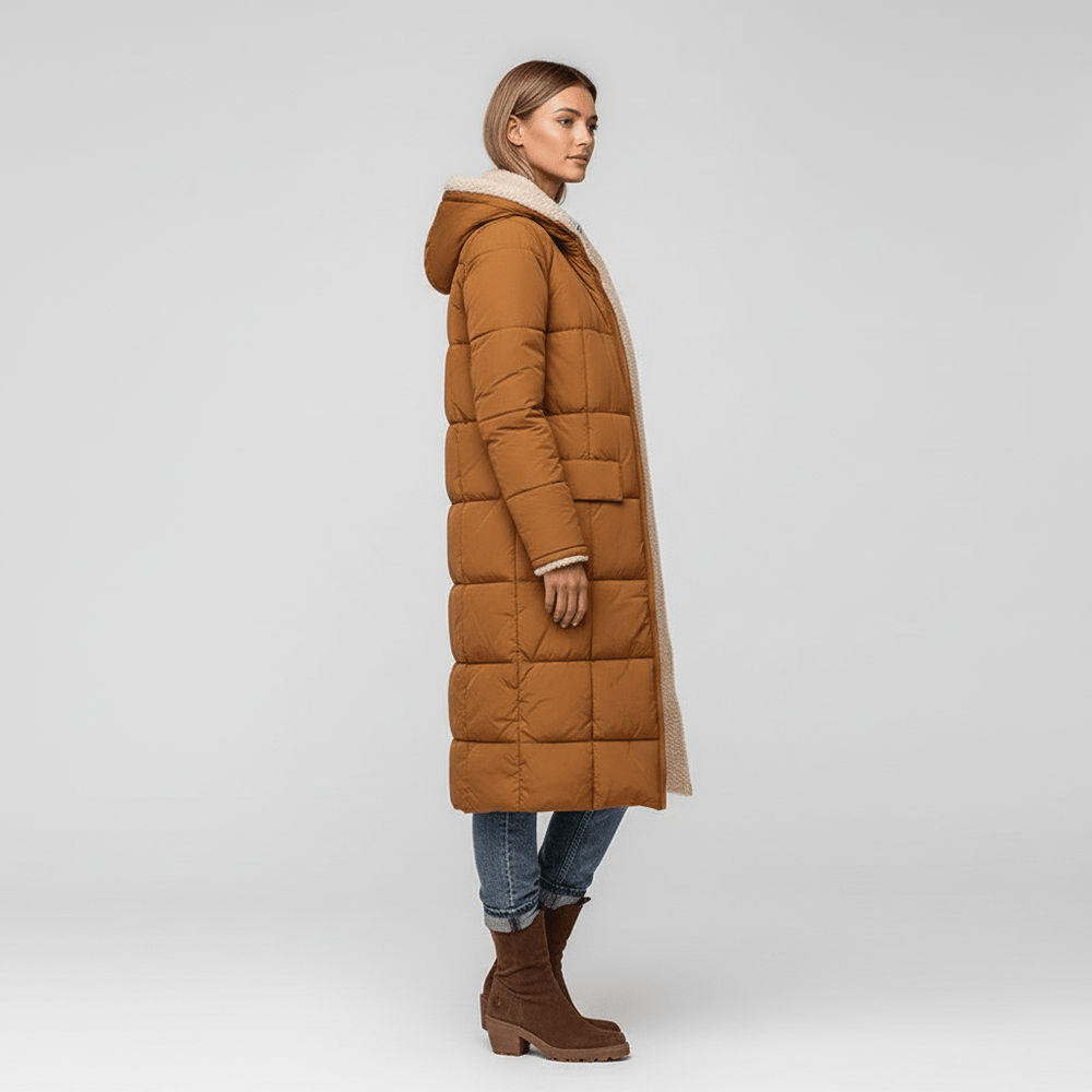 Warme longline puffer coat voor dames, comfortabele en trendy winterjas. Ideaal voor casual mode.