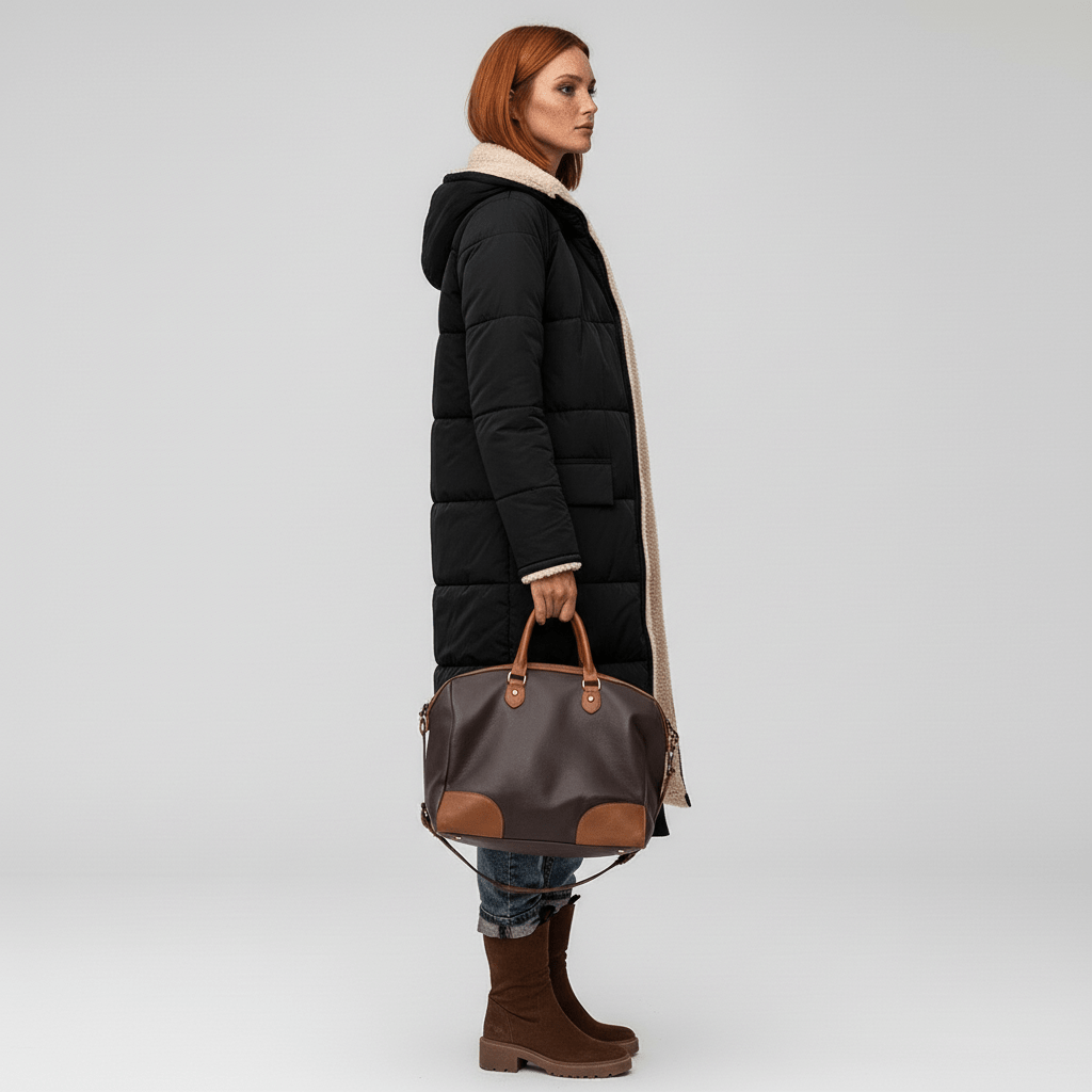 Stijlvolle dames lange doorgestikte jas, casual buitenkleding voor de winter. Trendy en functioneel.
