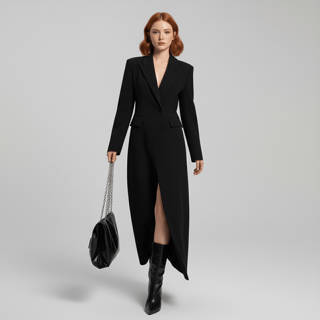 Elegante robijnrode dames mantel, getailleerd en minimalistisch, ideaal voor een zakelijke of chique look.