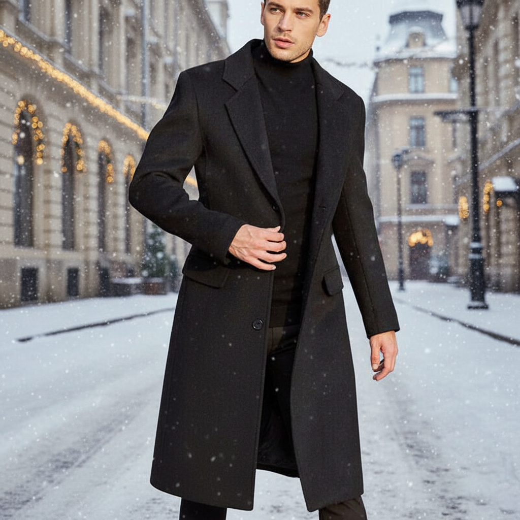 Lange elegante heren wollen wintermantel 'Daniel', perfect voor stijlvolle herenkleding.