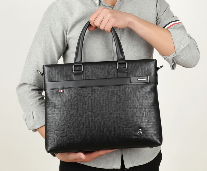 Functionele unisex laptoptas van PU leer met meerdere vakken voor documenten en laptop. Perfect voor business.