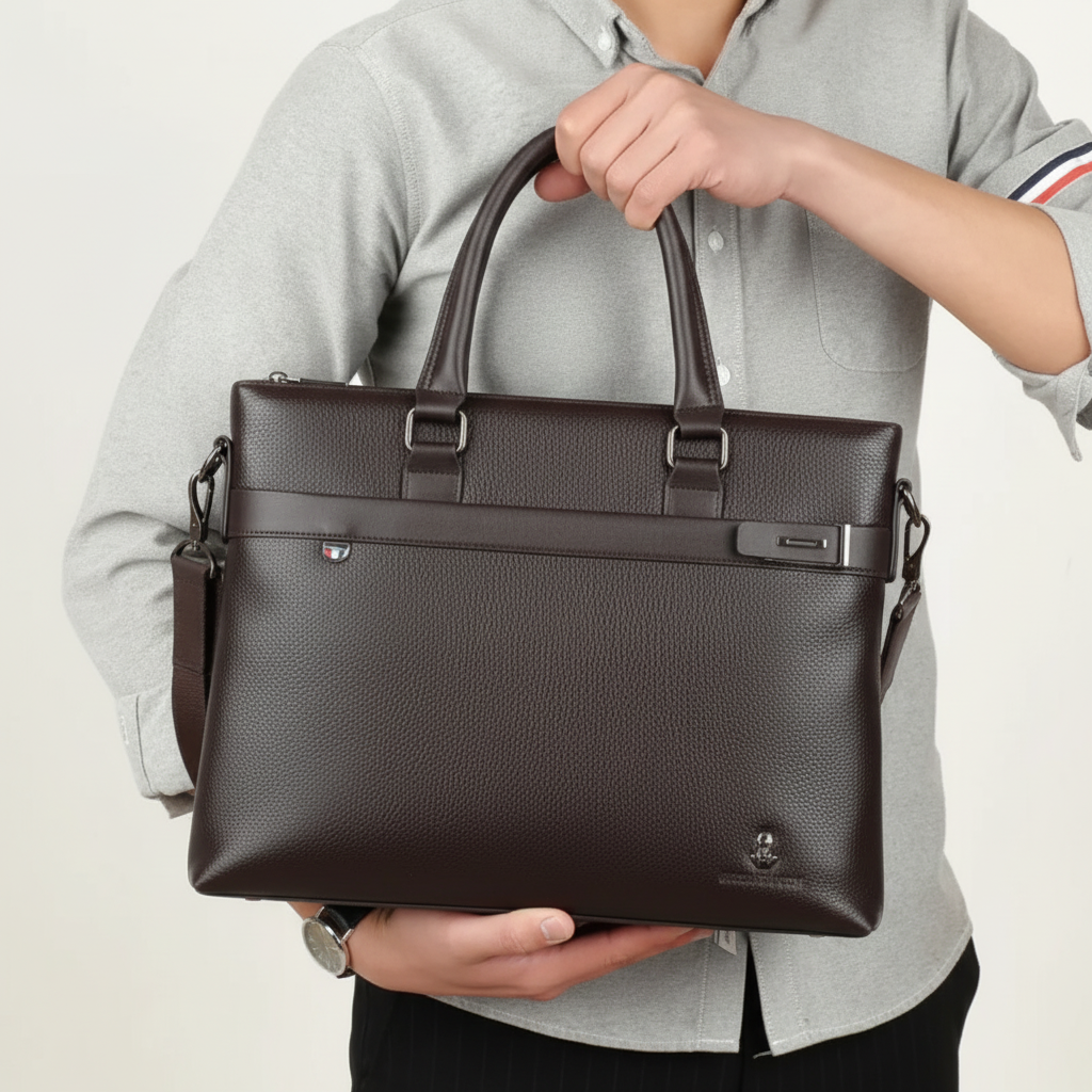 Moderne zwarte unisex laptoptas met verstelbare schouderband. Ideaal als zakelijke aktetas of werktas.