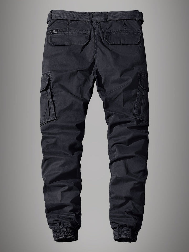 Blauwe heren cargobroek James, smalle pasvorm, functioneel en stretch voor casual outfits.