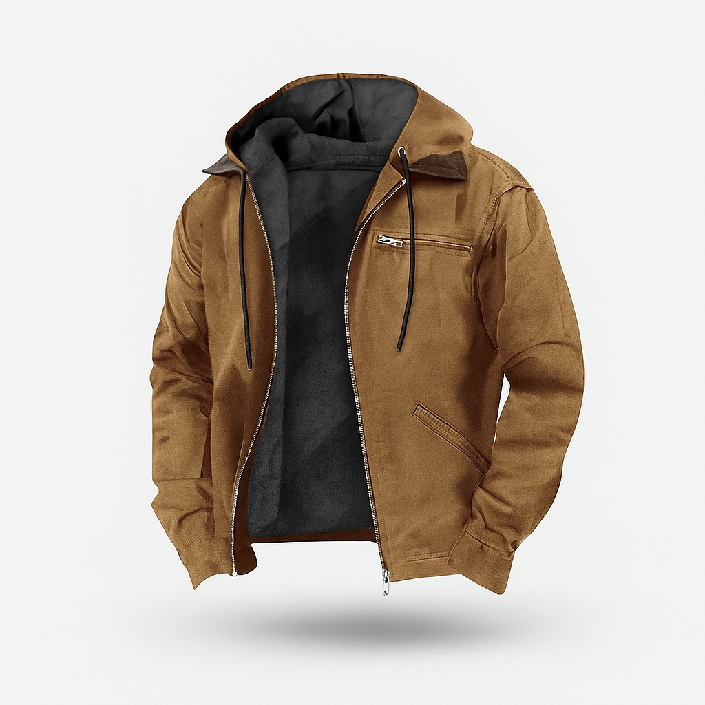 Trendy heren winterjas met ritssluiting in slank design, ideaal voor mannenmode en dagelijks comfort.