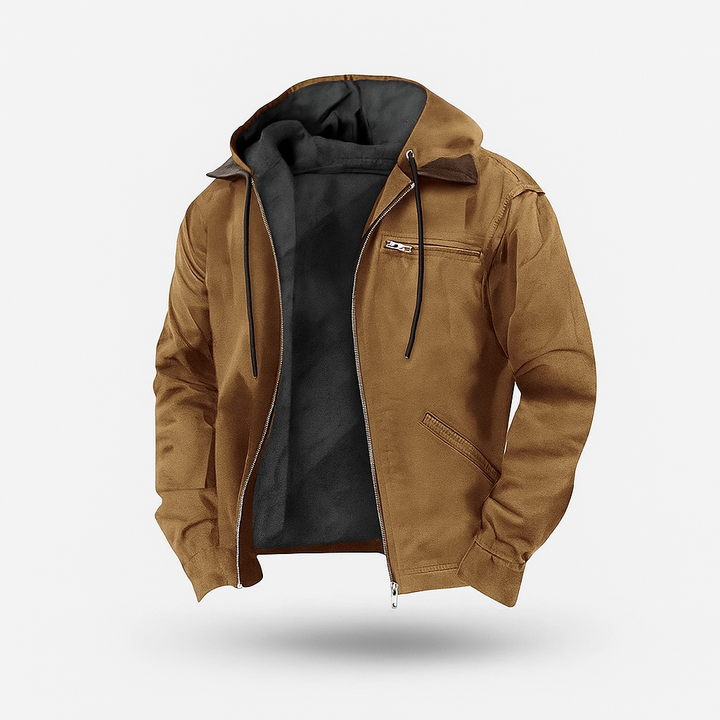 Trendy heren winterjas met ritssluiting in slank design, ideaal voor mannenmode en dagelijks comfort.
