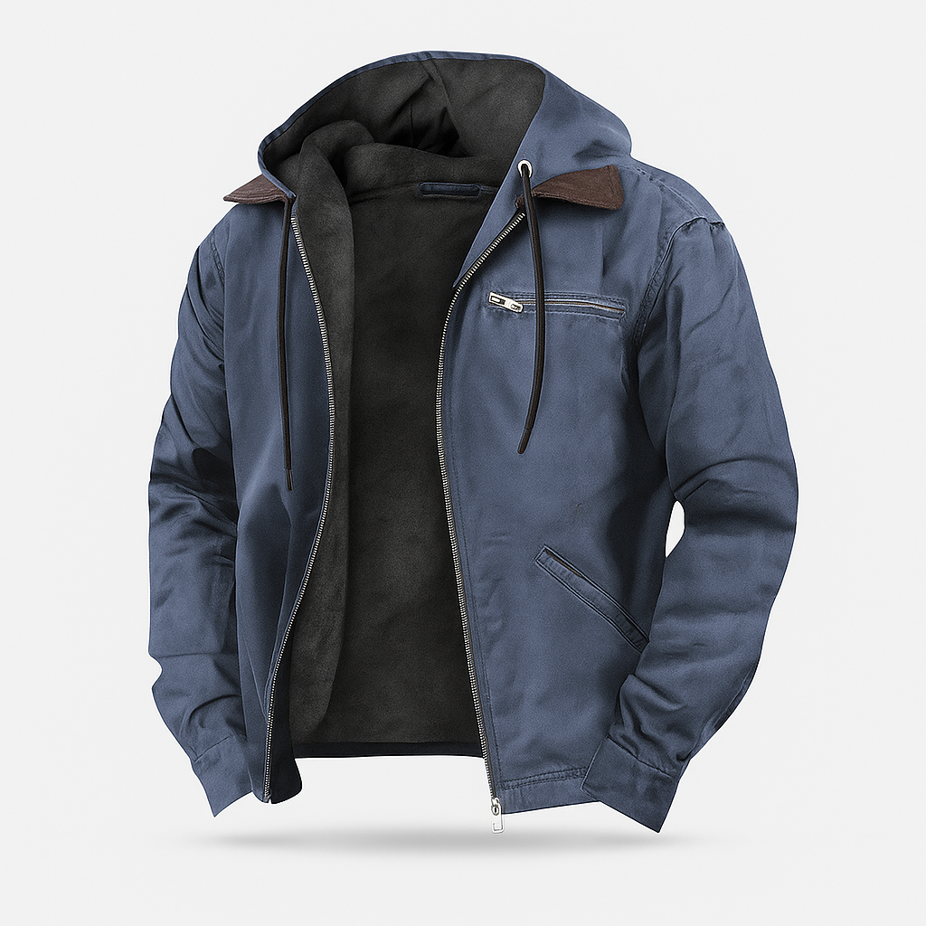 Comfortabele herenjas met volledige ritssluiting, moderne casual bovenkleding voor herfst en winter.