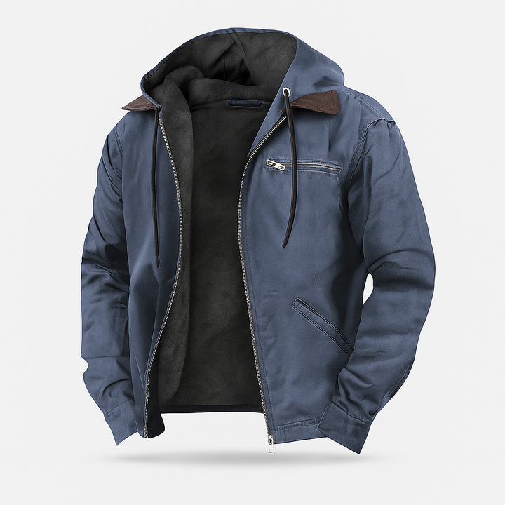 Comfortabele herenjas met volledige ritssluiting, moderne casual bovenkleding voor herfst en winter.