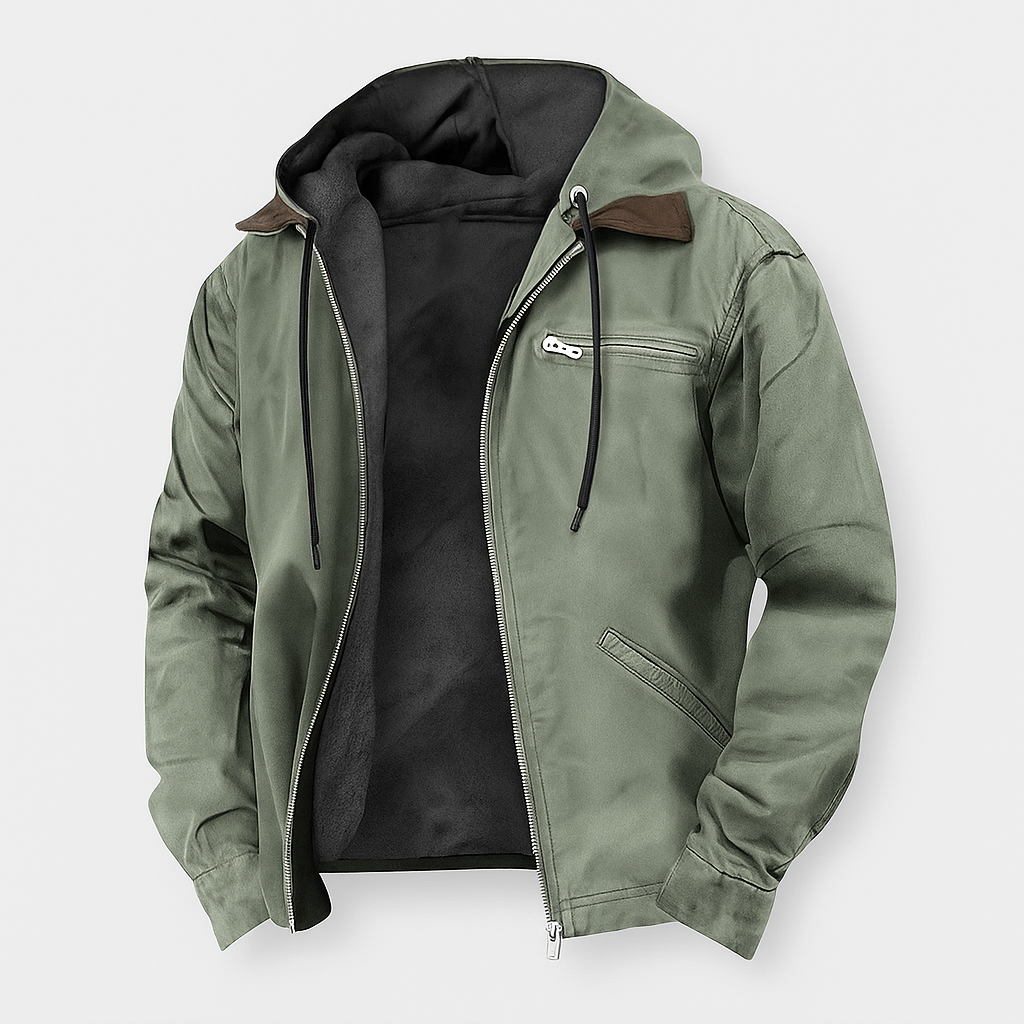 Modieuze heren casual jas met ritssluiting en capuchon, warme bovenkleding voor de winterse herenmode.