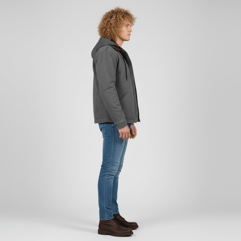 Achteraanzicht van de heren hoodie, geschikt als casual jas voor diverse vrijetijdsactiviteiten.