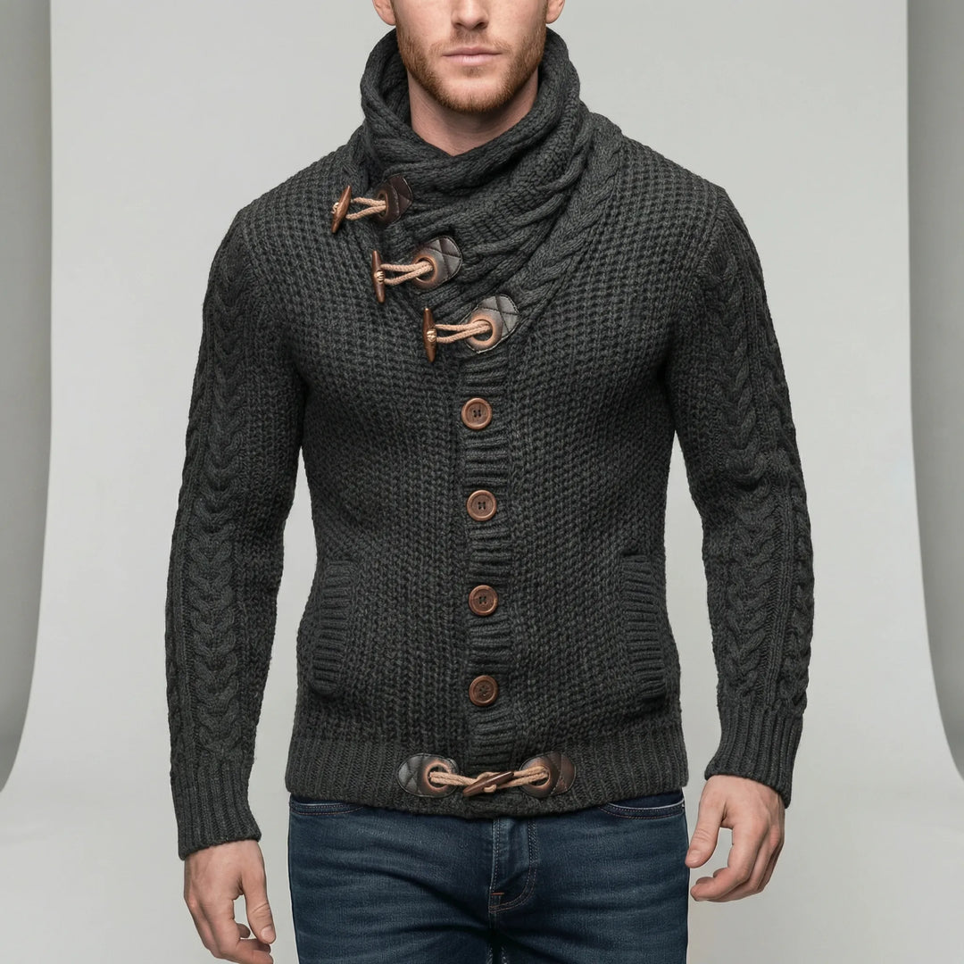 Duurzame grofgebreide herencardigan Nicholas, dikke warme stof voor stijlvol comfort in de winter.