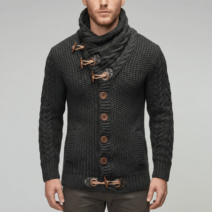 Warme, stijlvolle grofgebreide herencardigan Nicholas, perfect voor koude winterdagen.