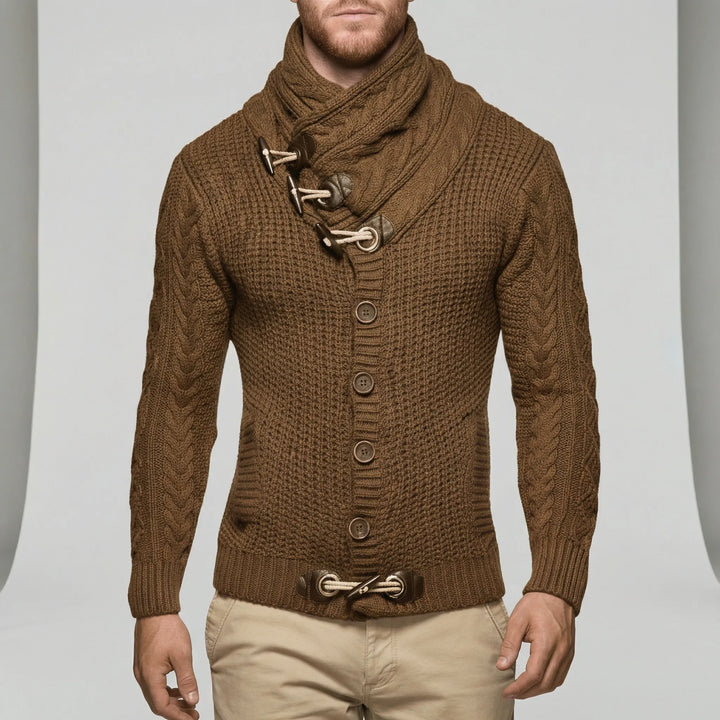 Veelzijdige casual grofgebreide herencardigan Nicholas, perfect te combineren met diverse outfits.