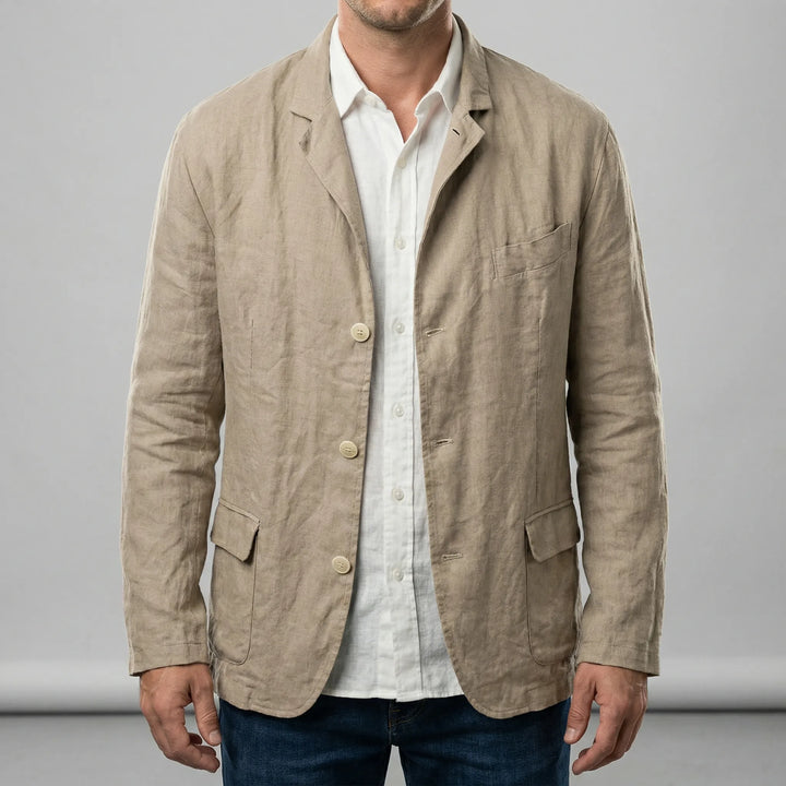 Comfortabele lichte heren overgangsjas, type Ashton. Met stijlvolle knoopsluiting en losse pasvorm.
