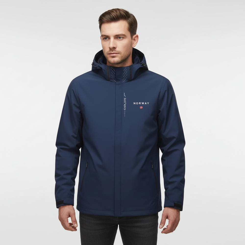 Functionele heren outdoorjas met verstelbare capuchon en ritszakken; perfect voor sport en dagelijks gebruik.