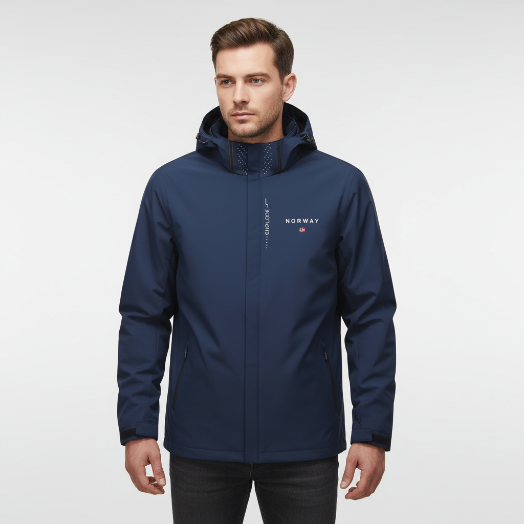 Functionele heren outdoorjas met verstelbare capuchon en ritszakken; perfect voor sport en dagelijks gebruik.