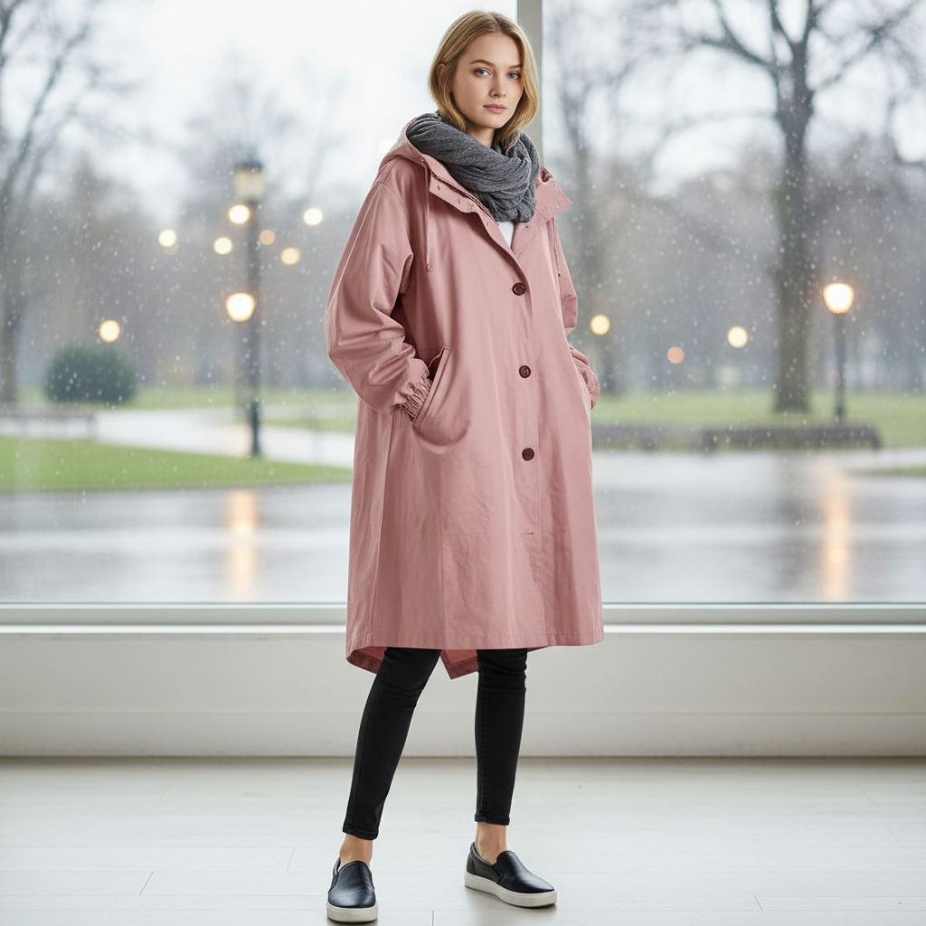 Dames lichte regenjas Ruth met capuchon, waterafstotend en stijlvol.