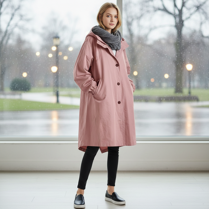 Dames lichte regenjas Ruth met capuchon, waterafstotend en stijlvol.