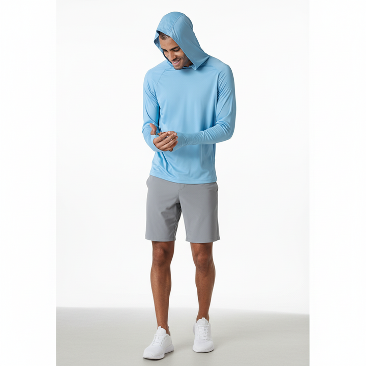 SunveilPro heren UV-beschermende hoodie, lichtgewicht en ademend voor elke activiteit.