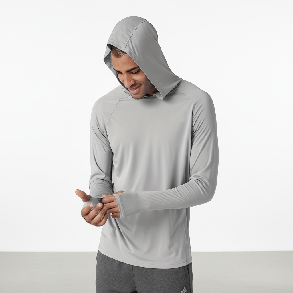 Sneldrogende heren hoodie met hoge UV-bescherming; essentiële zomerkleding voor mannen.