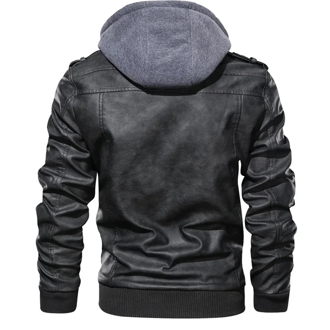 Leren heren winterjas met capuchon, bruin. Deze winddichte en duurzame jas is een stijlvolle bovenkleding optie.