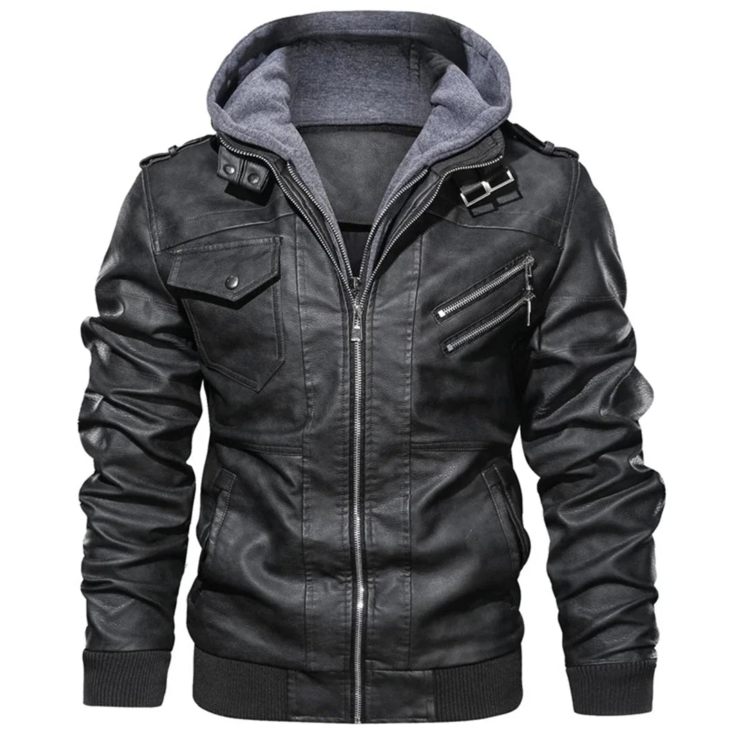 Duurzame leren herenjas met capuchon. Perfecte winddichte bovenkleding als casual jas voor koude dagen.