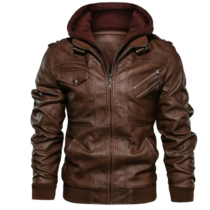 Hoymans leren herenjas met afneembare capuchon. Een winddichte, stijlvolle en duurzame casual winterjas.