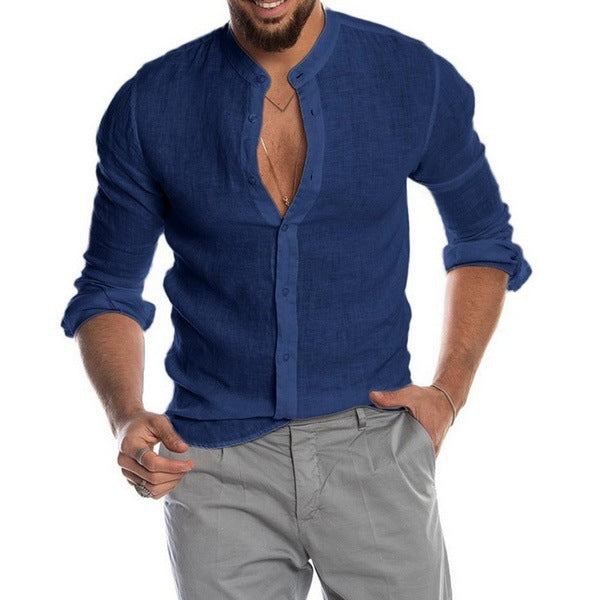 Comfortabele slim fit herenblouse met trendy mandarin kraag. Stijlvol casual overhemd met lange mouwen, ideaal voor heren.