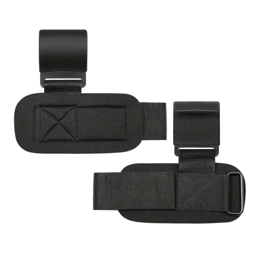Duurzame lifting hooks met ergonomisch ontwerp en verstelbare polsband voor comfortabele grip tijdens workouts.