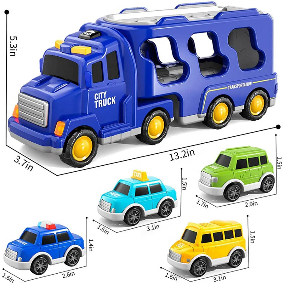 Grote, interactieve speelgoed vrachtwagen met lichteffecten en muziek, stimuleert educatief spel voor kinderen.